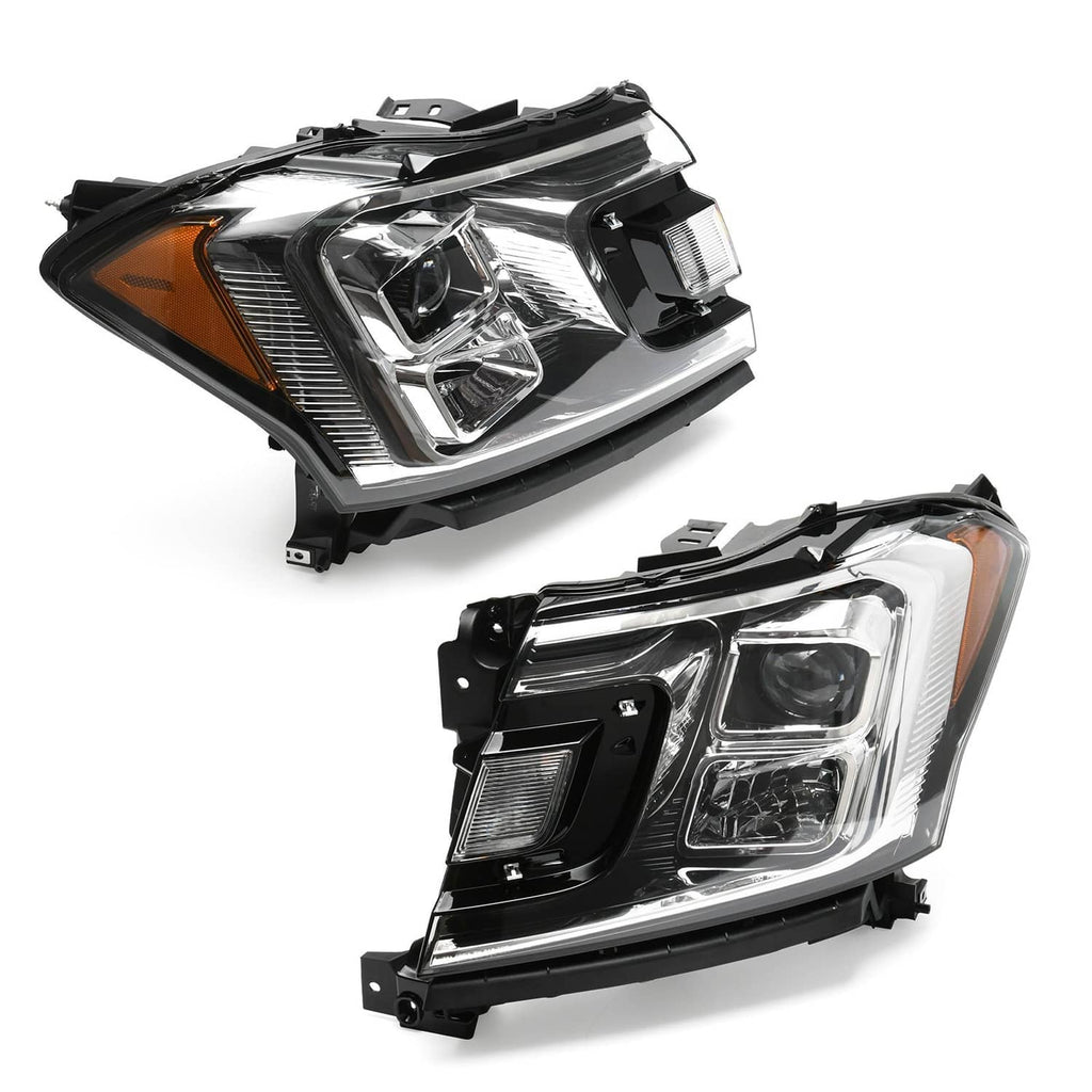 LED headlight set with chrome reflector lenses, amber side marker, black housing
