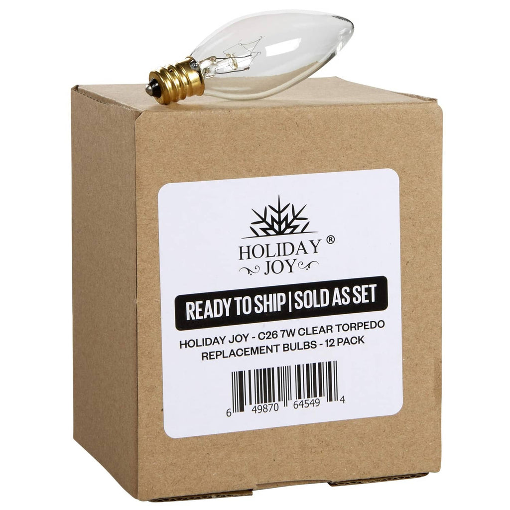 Holiday Joy boxed replacement bulbs, READY TO SHIP label on brown cardboard package