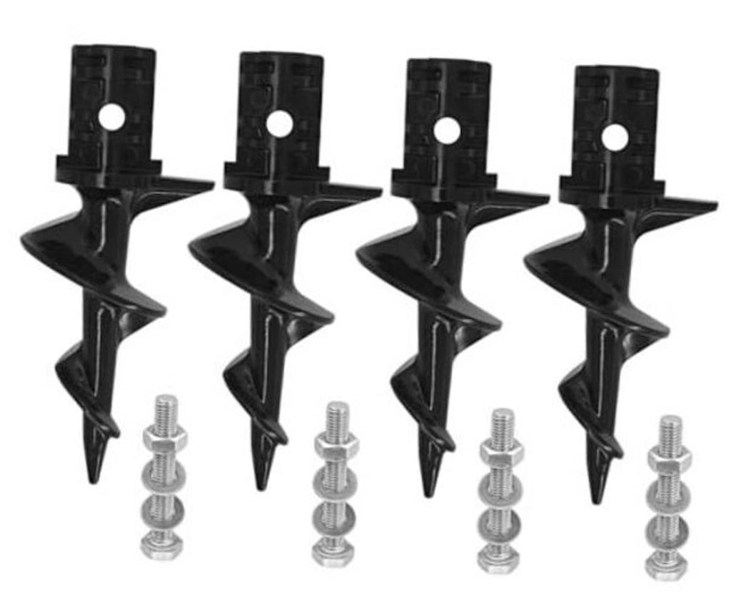 Set of 4 black dock sand auger anchors with spiral tips and mounting screws