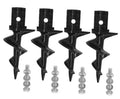 Set of 4 black dock sand auger anchors with spiral tips and mounting screws