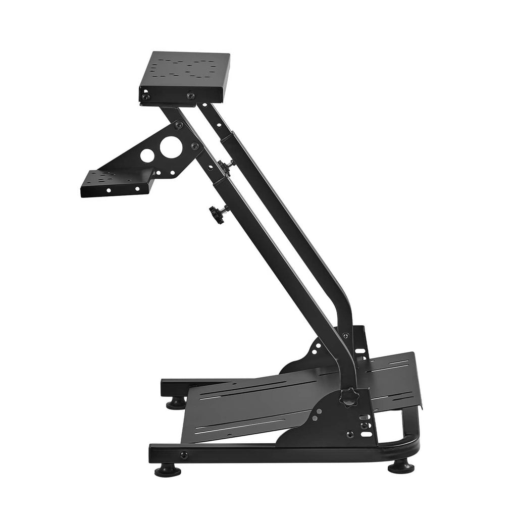 Foldable racing wheel stand for gaming, black metal frame with mounting plate and base