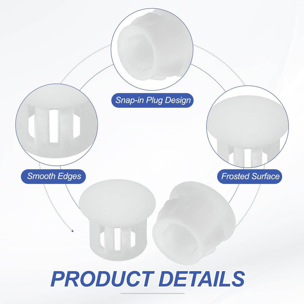 White round plastic flush hole plugs, smooth edges and frosted surface on top