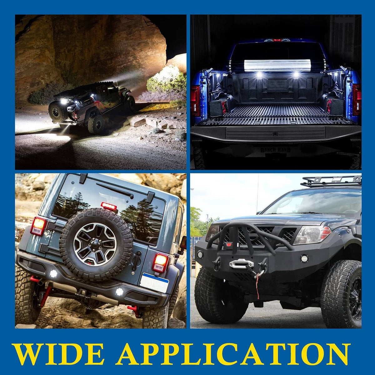 LED work light pods with wide illumination beams