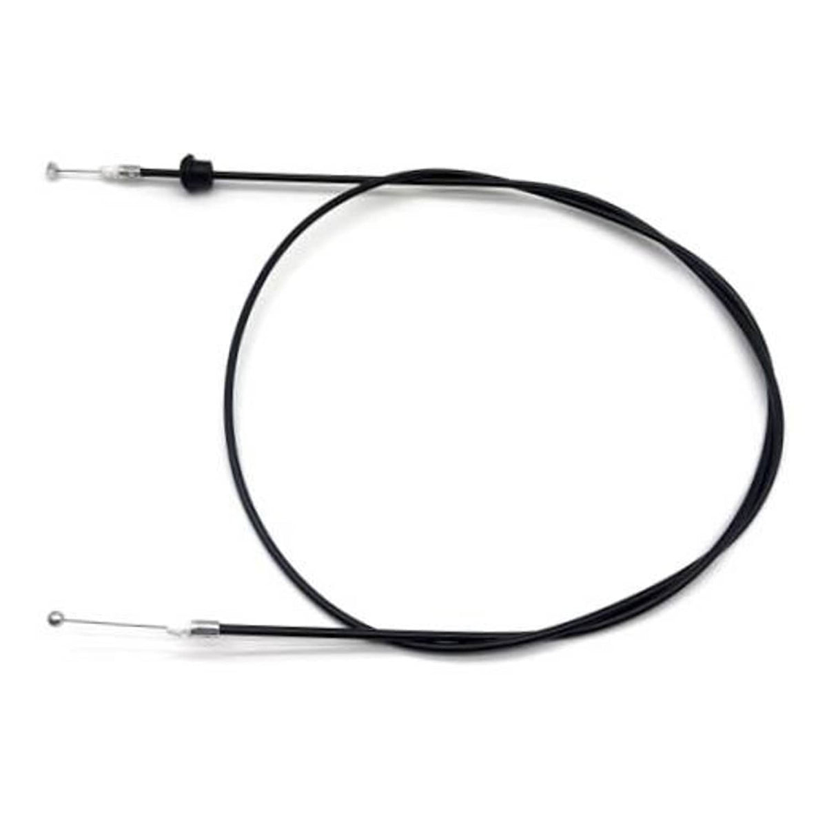 Black hood release control cable with looped ends and metal adjusters