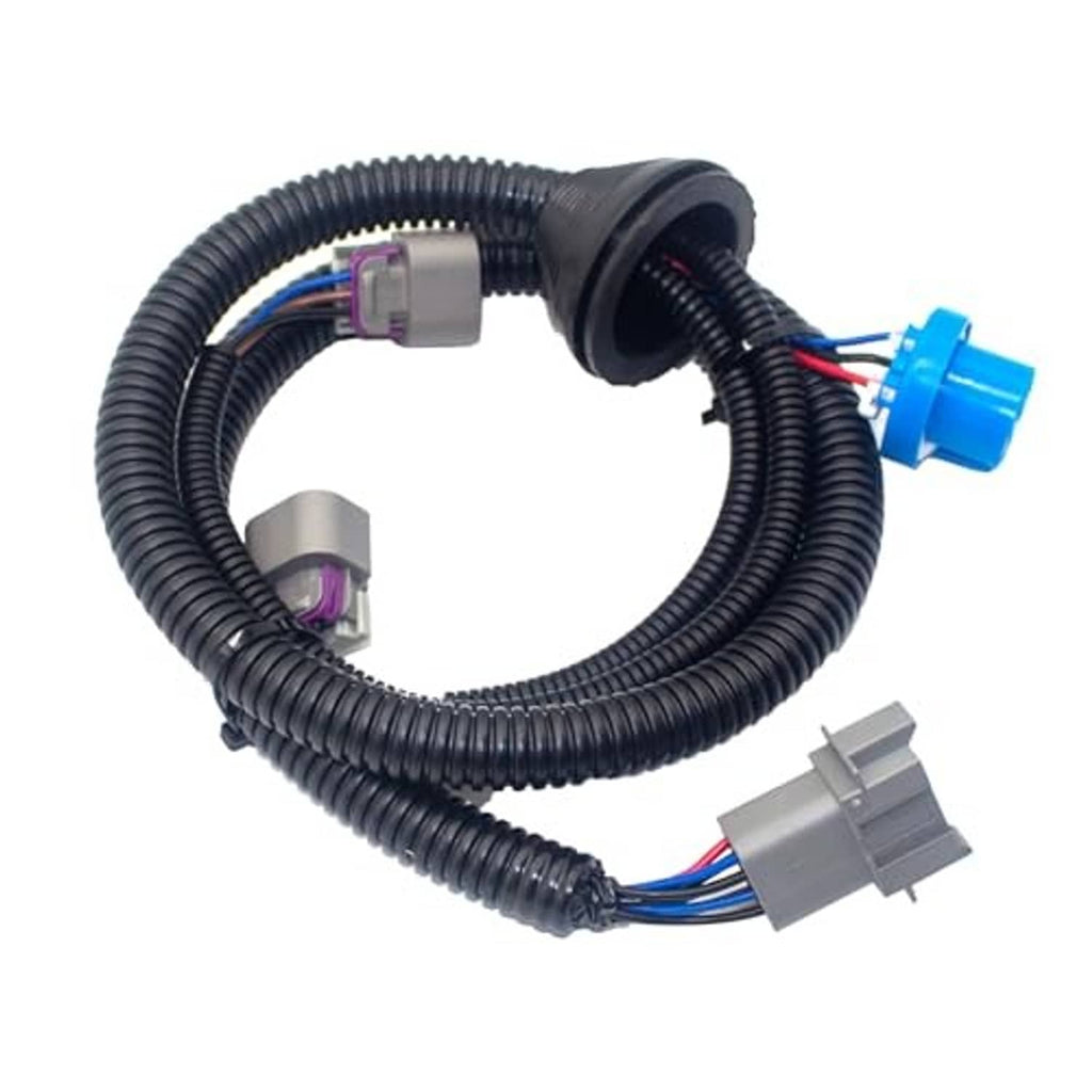 Black headlight wiring harness with rubber grommet seal and blue end connector