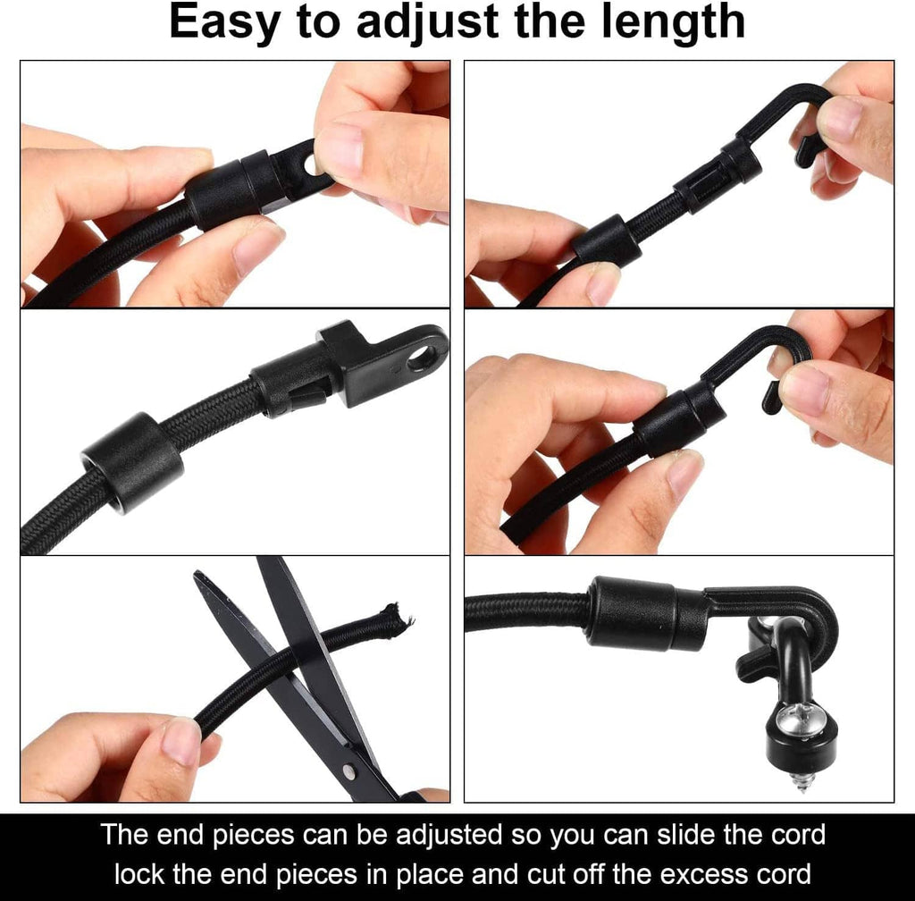 Adjustable black rod strap holder with sliding length adjuster and metal locking hook