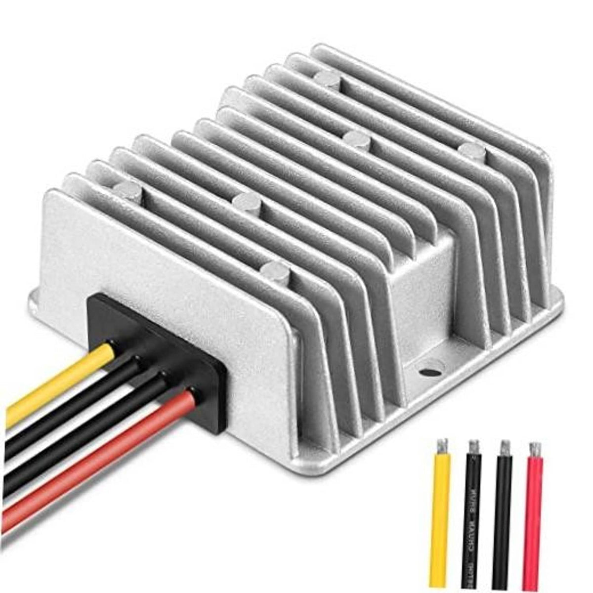 DC step-down voltage converter module with metal heat sink and wire input leads