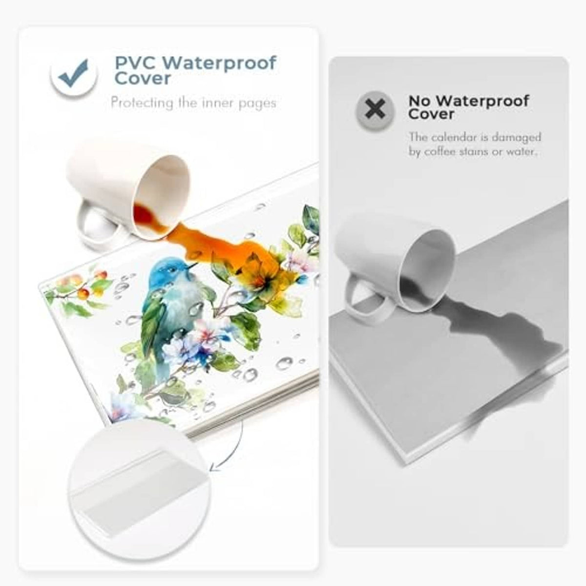 Pocket calendar with PVC waterproof cover shown open with front and back folds