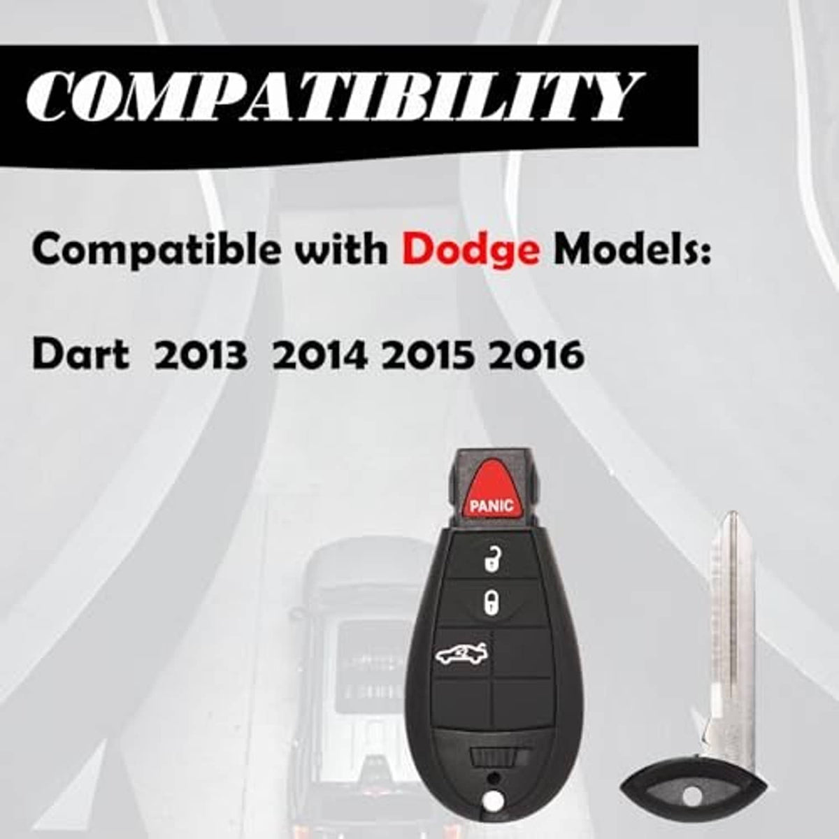 Key fob compatibility panel listing Dodge Dart model years