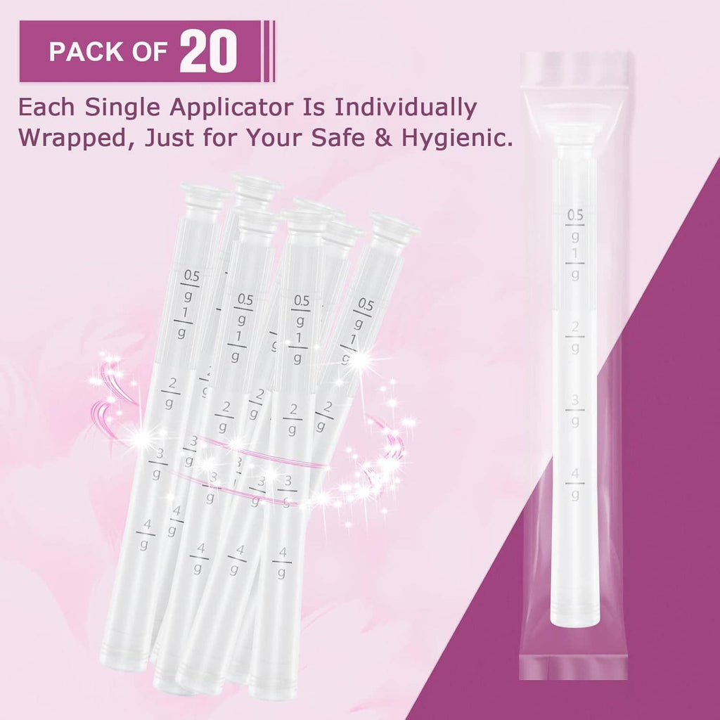 Pack of 20 disposable applicators, multiple tubes with dosage markings, individually wrapped