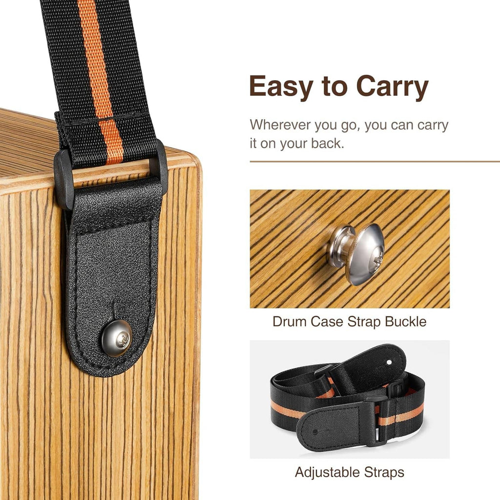 Wooden cajon drum carry case with strap buckle and adjustable straps