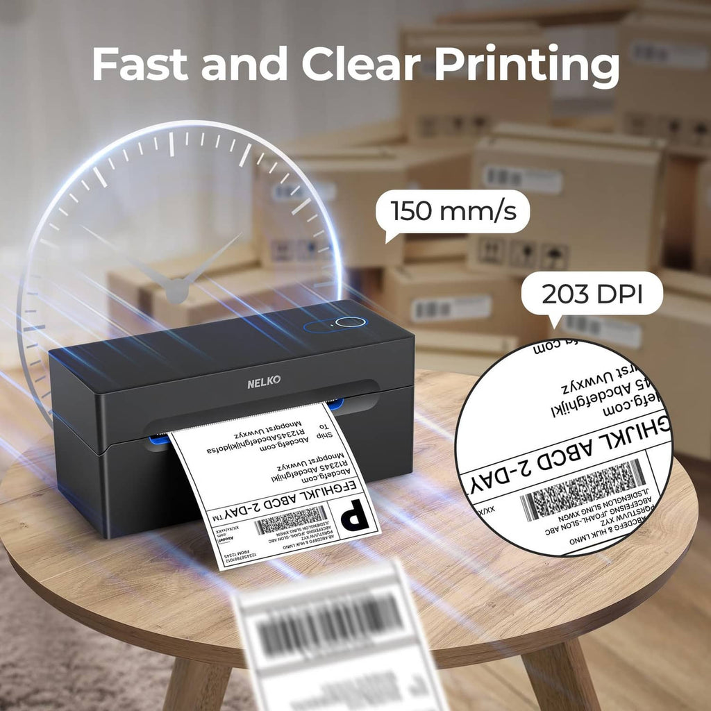 Black thermal label printer printing fast with high-resolution output