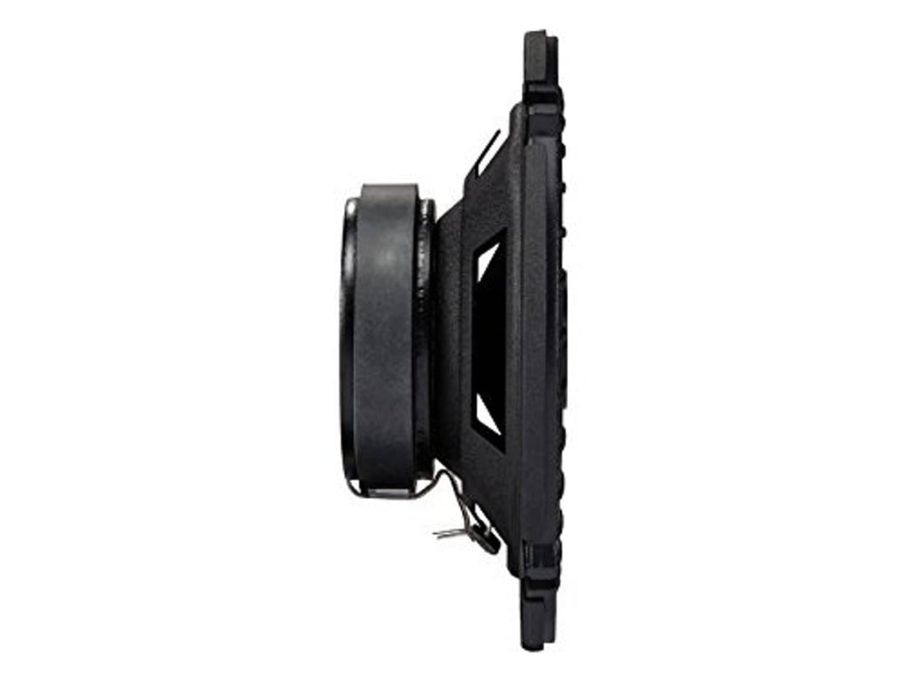 KICKER black 6.5-inch coaxial speaker, rear side with mounting bracket and screw holes