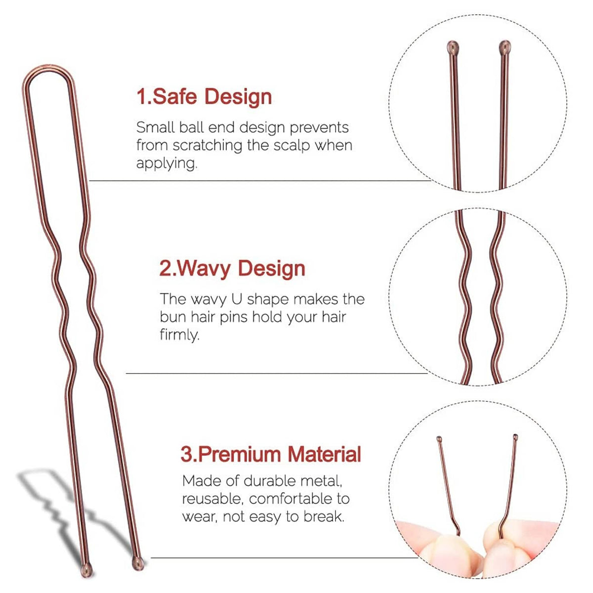 U-shaped hair pins with wavy design and small ball ends