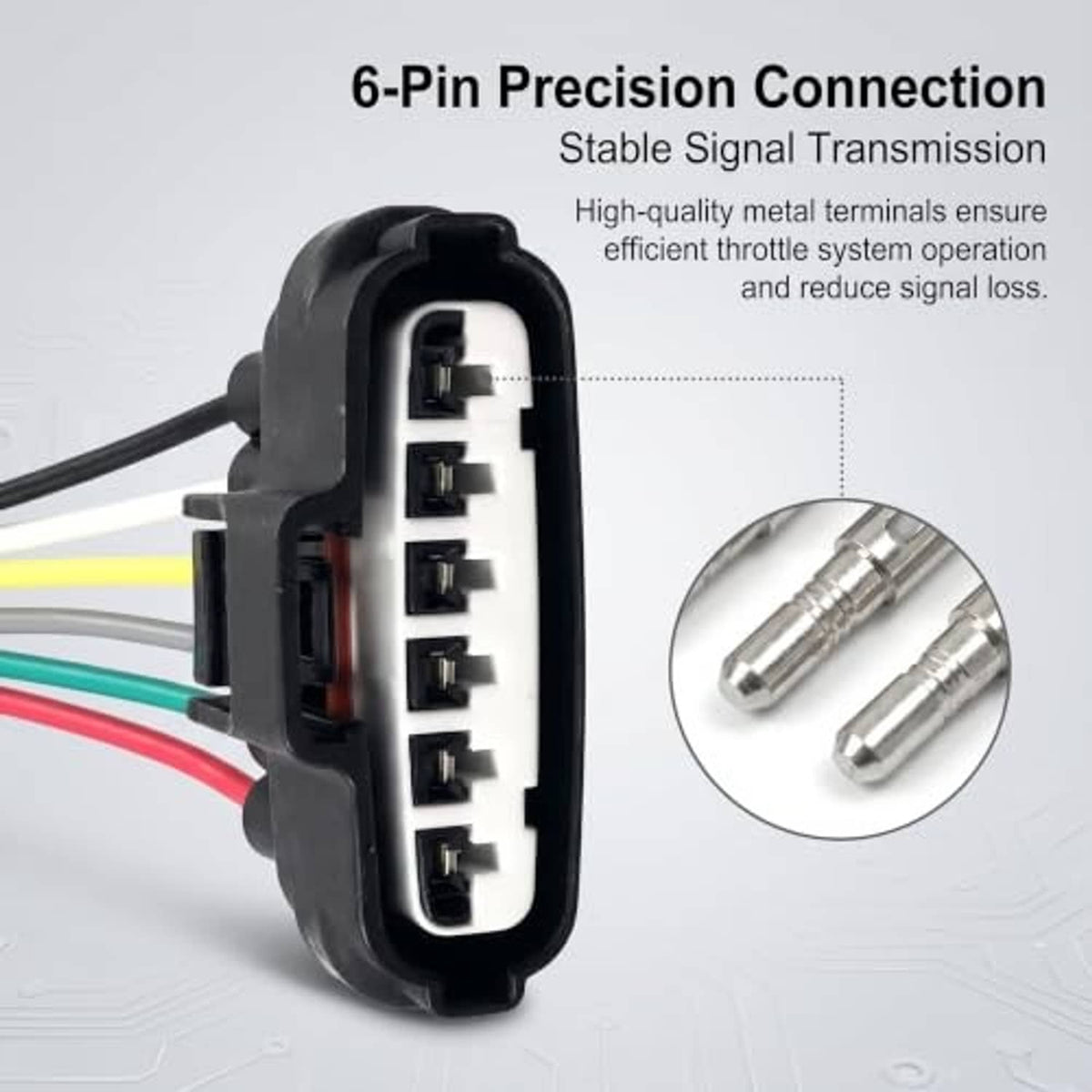 6-pin throttle body wiring harness pigtail connector with multicolor wires