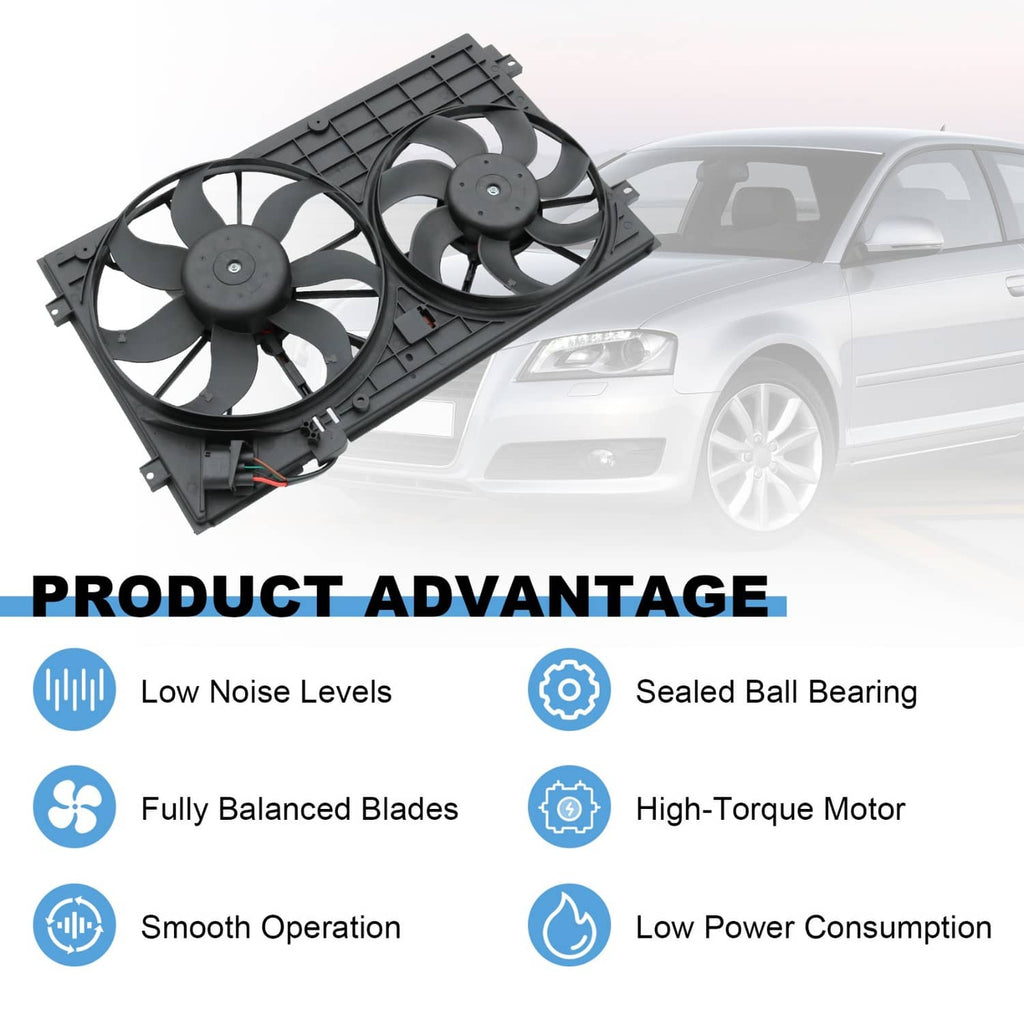 Dual radiator condenser fan assembly with two circular fans on mounting frame