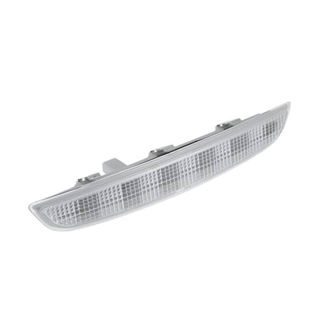 High-mounted third brake light with clear grid lens, angled side view, white housing