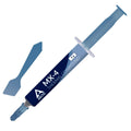 Grey thermal paste syringe with blue applicator spatula and dispensing nozzle