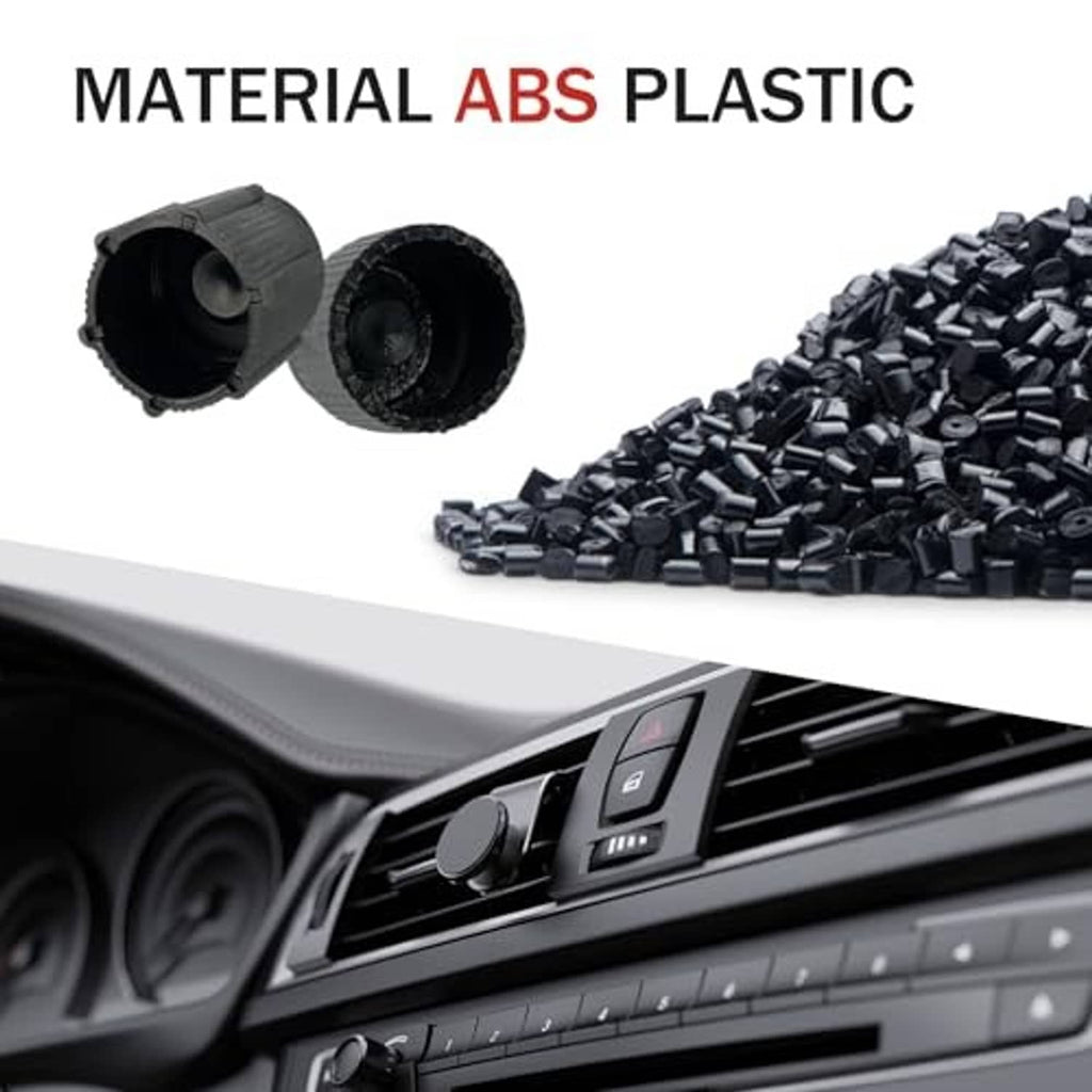 Black ABS plastic A/C valve caps with ridged sides and center holes
