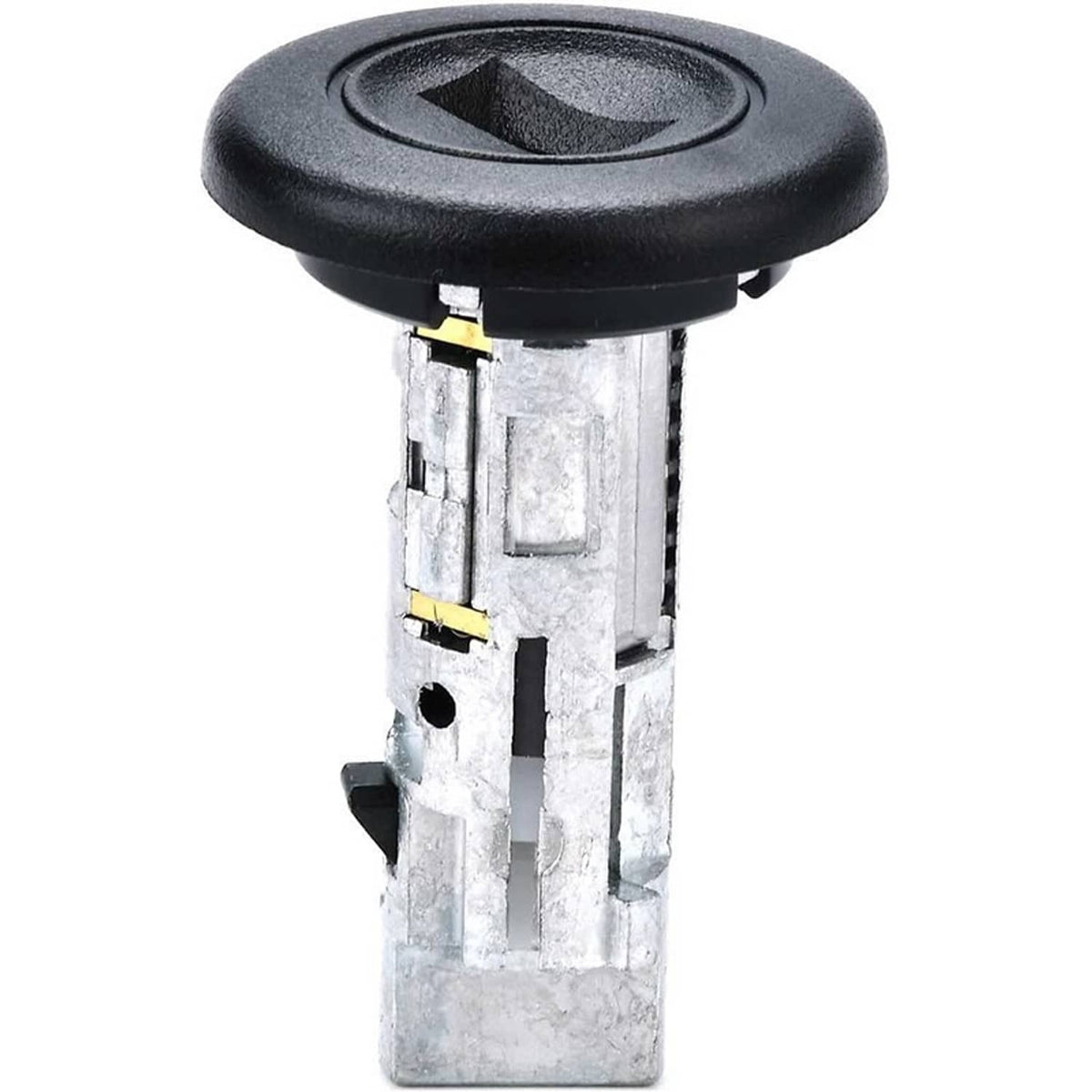 Black ignition key cylinder housing with metal core and internal lock mechanism