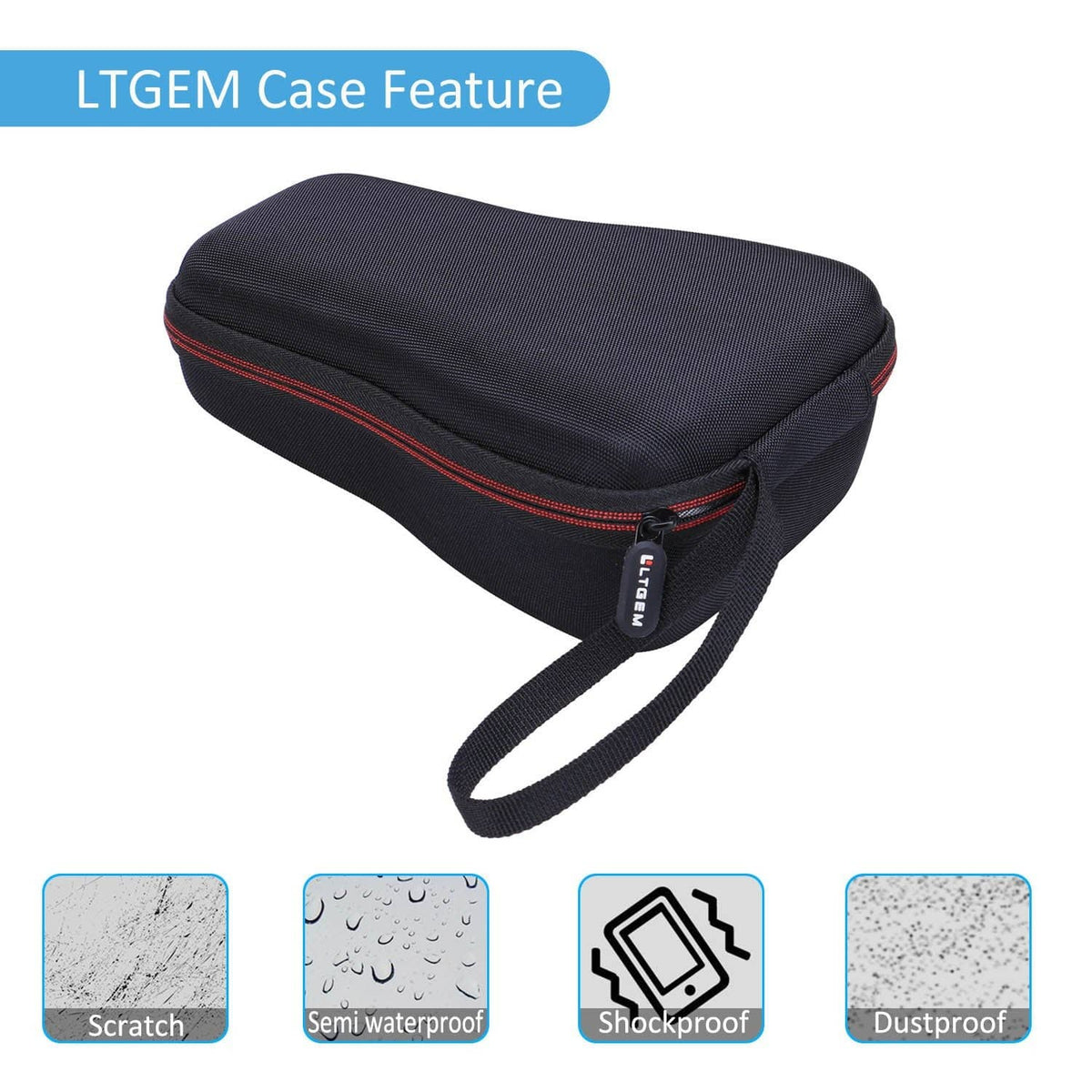 Black hard-shell label printer case with scratch-resistant fabric and zippered hand strap