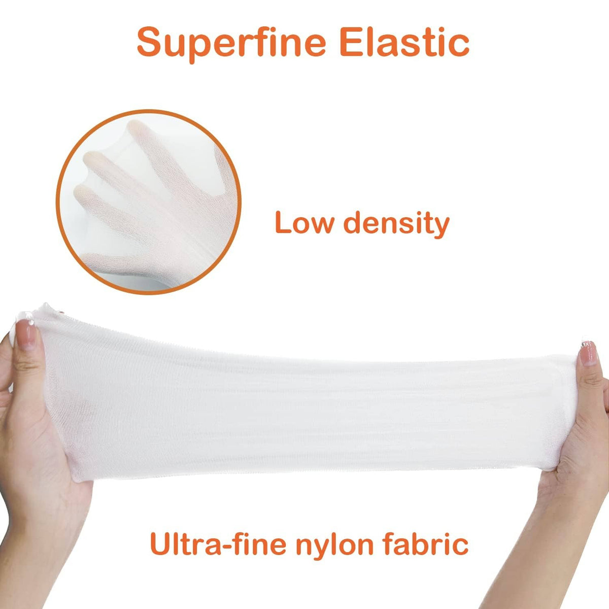 White elastic pool skimmer sock fabric roll, held by hands