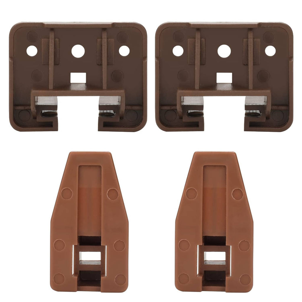 Brown plastic drawer slide guides and tracks, two-piece set with mounting clips