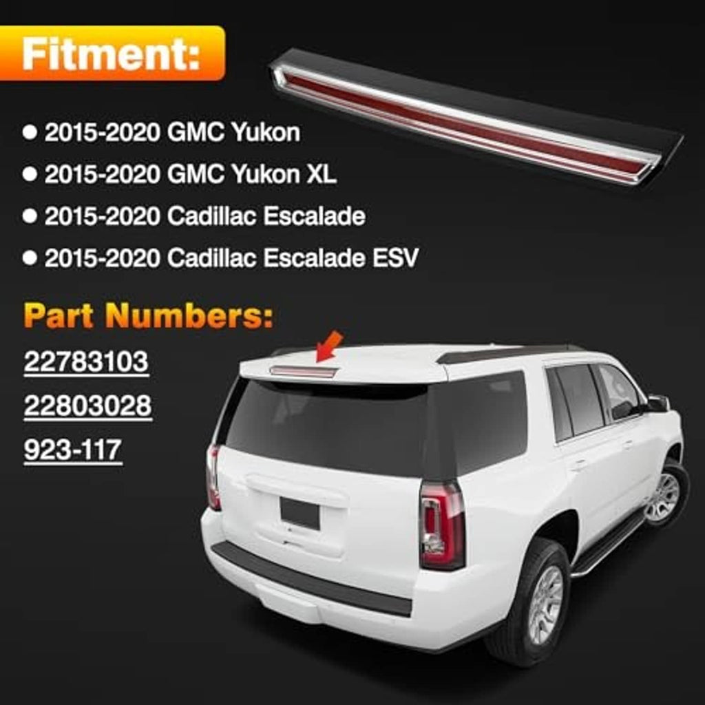 LED high mount stop light bar mounted on rear of white SUV