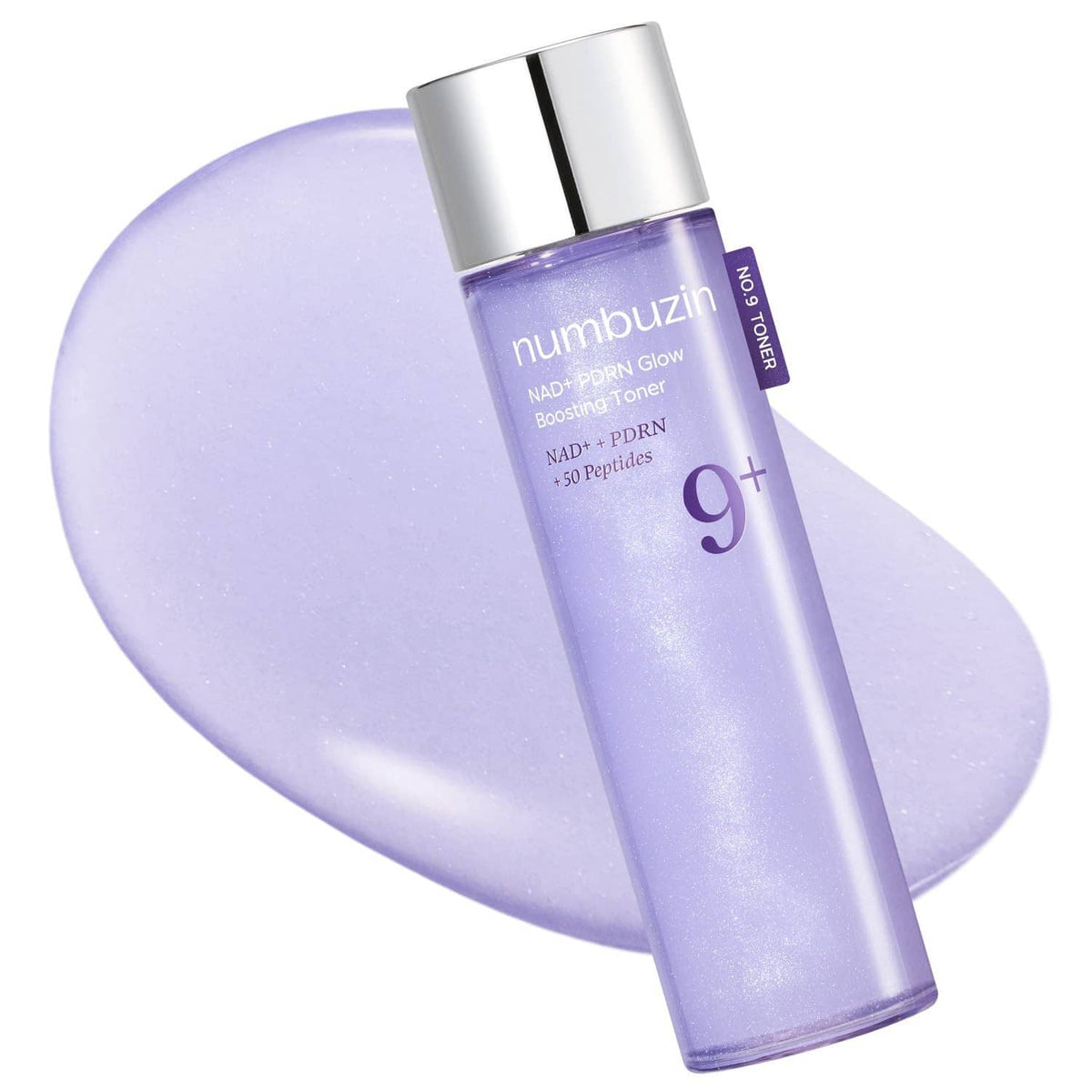Purple Numbuzin No.9 glow boosting toner bottle with silver pump cap