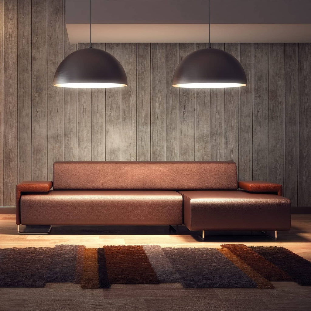 Warm-lit living room with ceiling light glow from smart bulbs