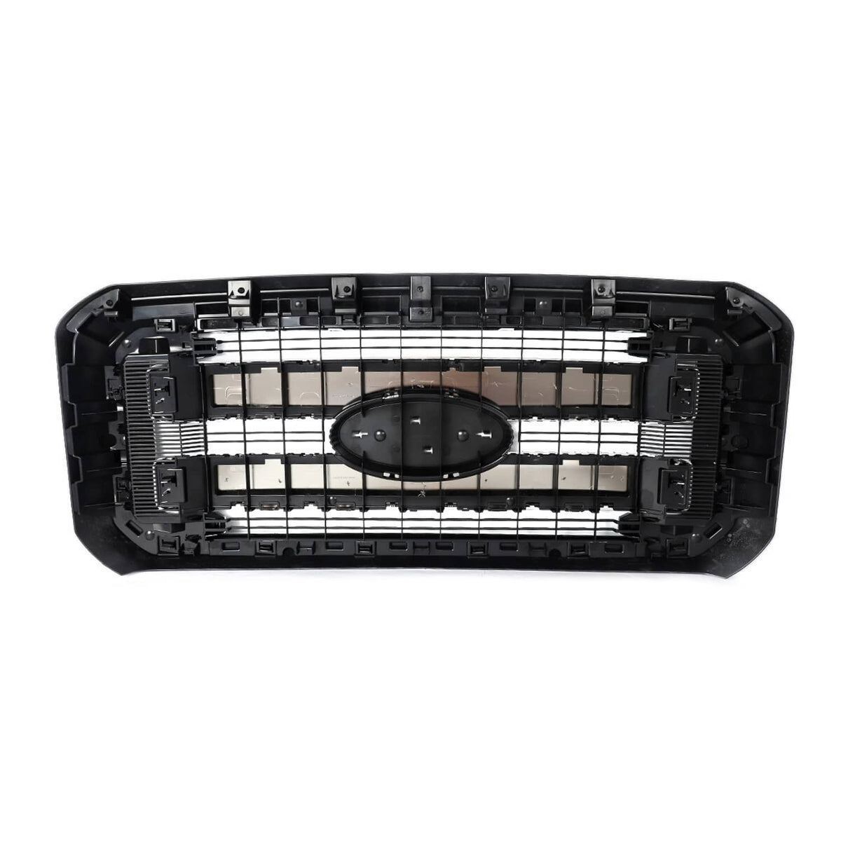 Front upper grille back side with black mounting frame and oval connector plate
