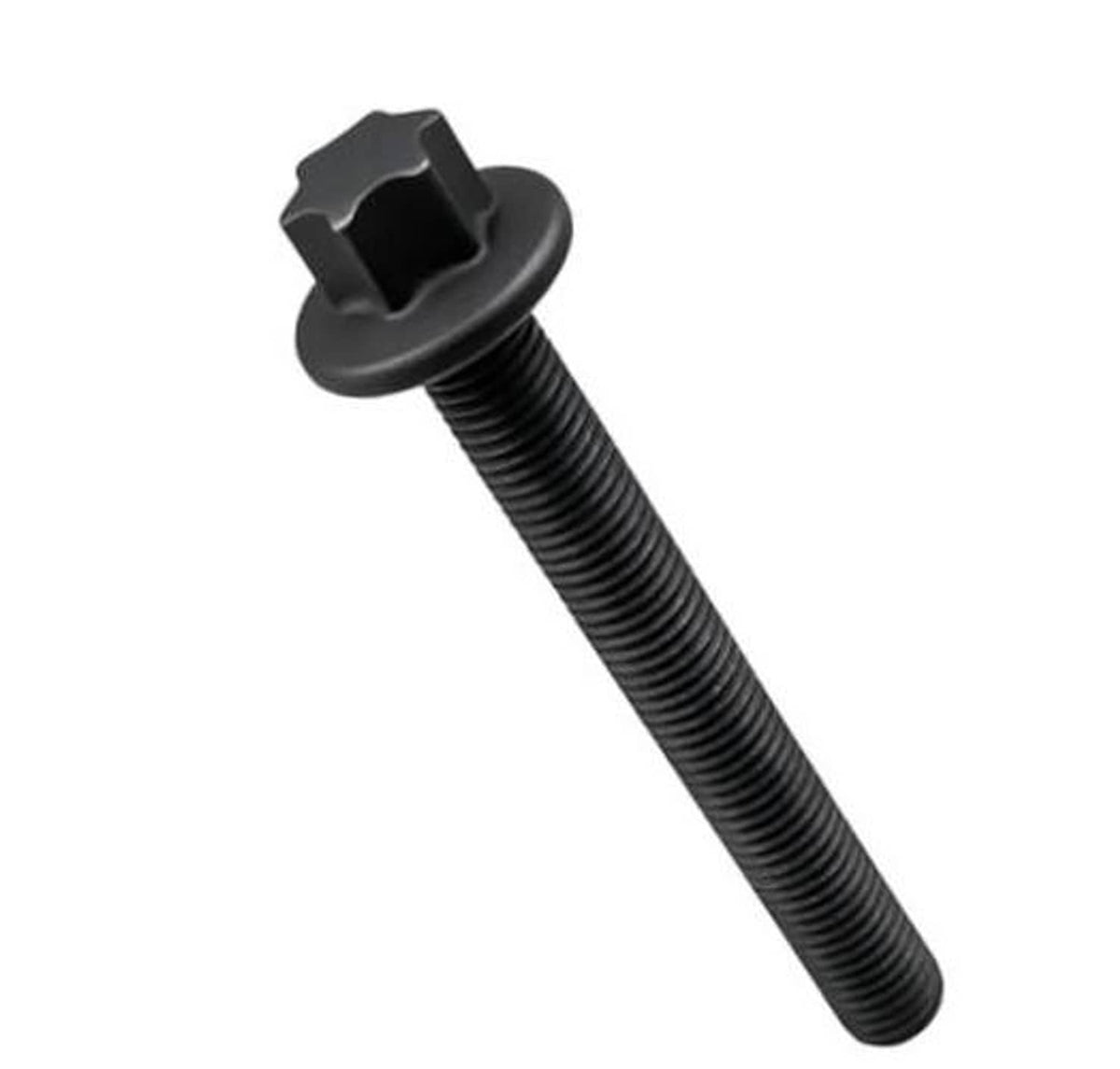 Black hex head cap screw bolt with threaded shaft, engine camshaft sprocket fastener