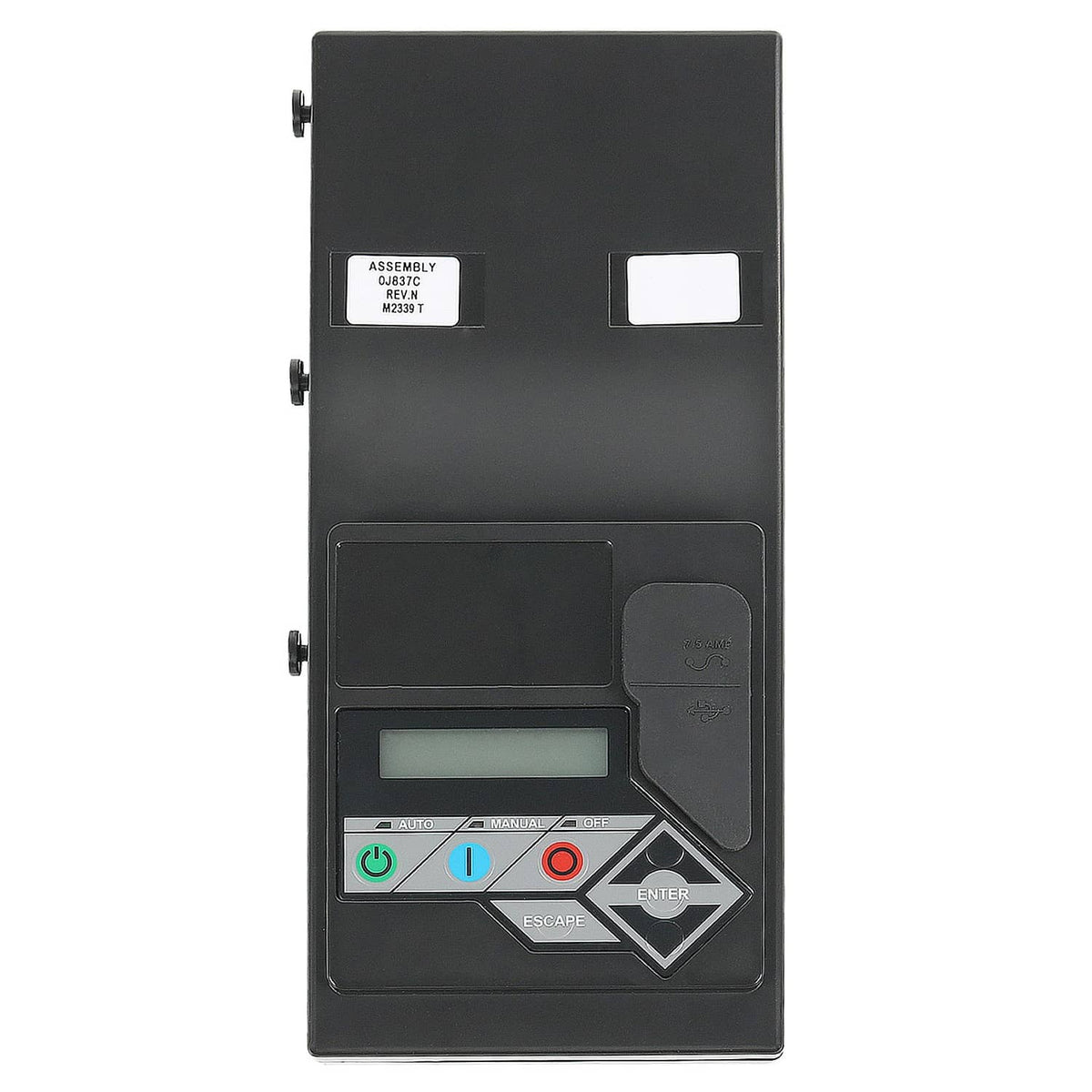 Black generator standby controller assembly with display and control buttons