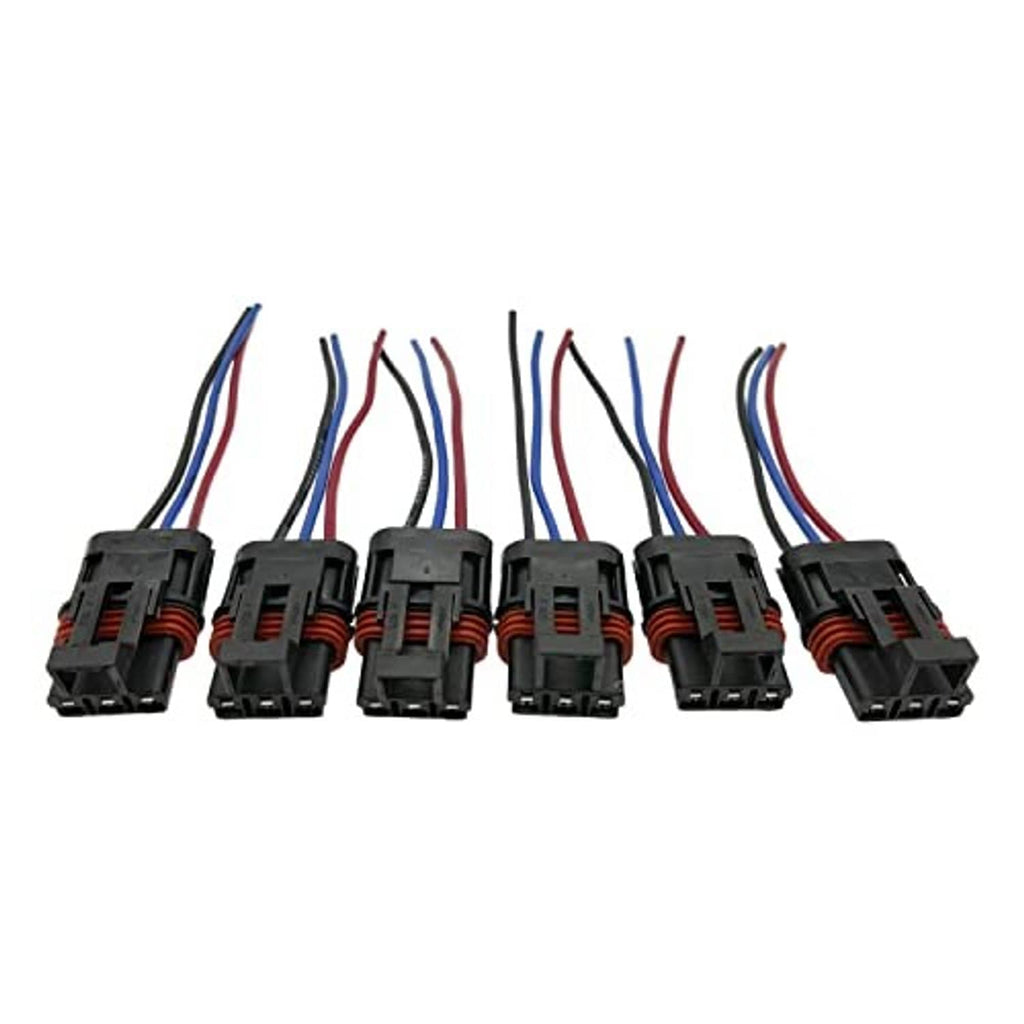Pulse power plug pigtail connectors, 6-pack, angled view with visible wire bundles