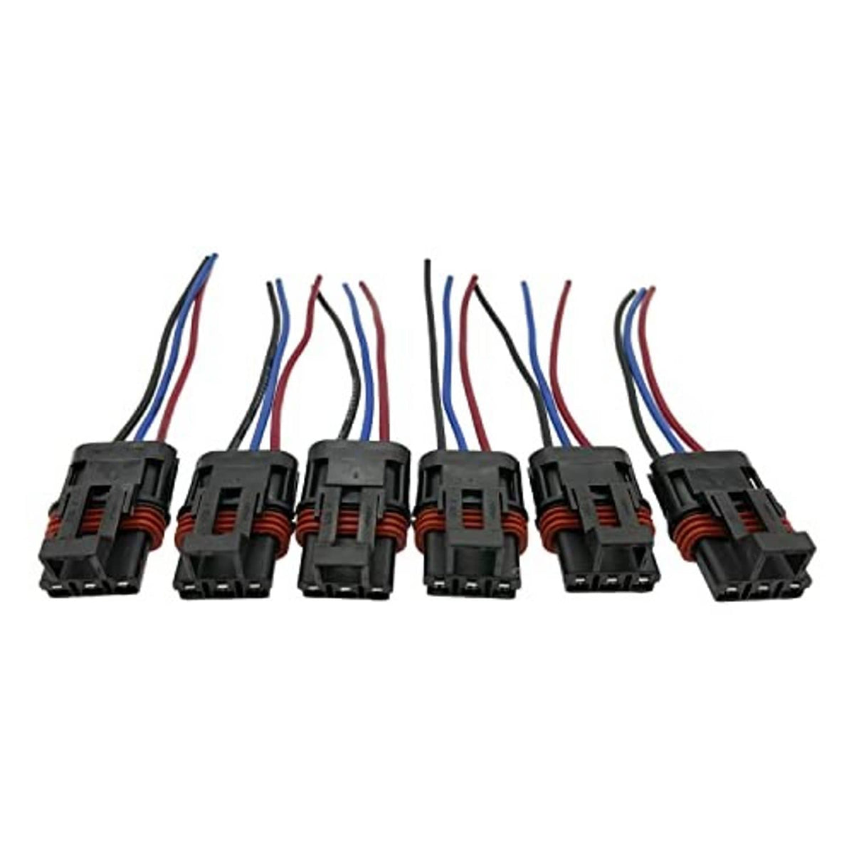 Pulse power plug pigtail connectors, 6-pack, angled view with visible wire bundles