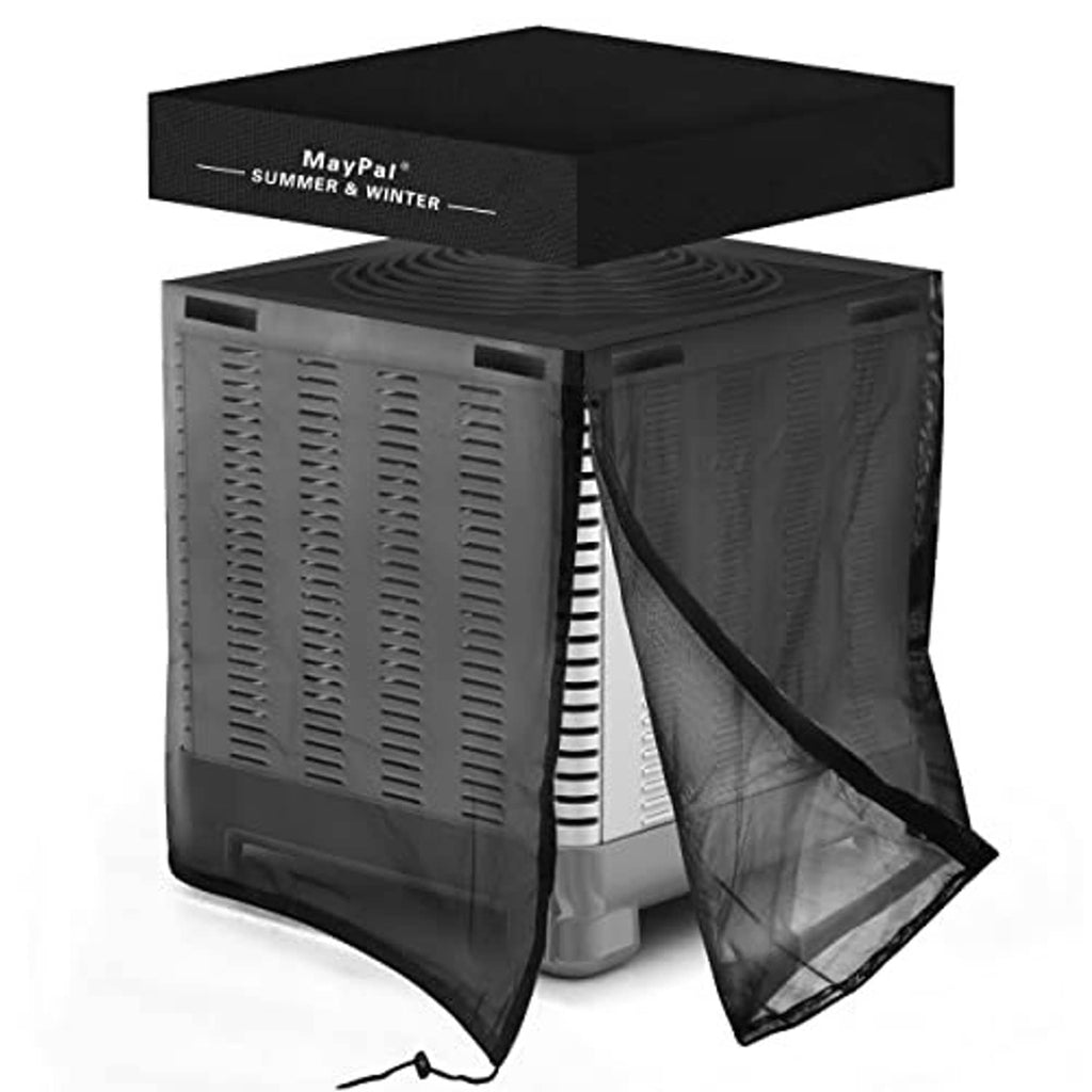 Black mesh AC unit cover with full front panel vents and side flap