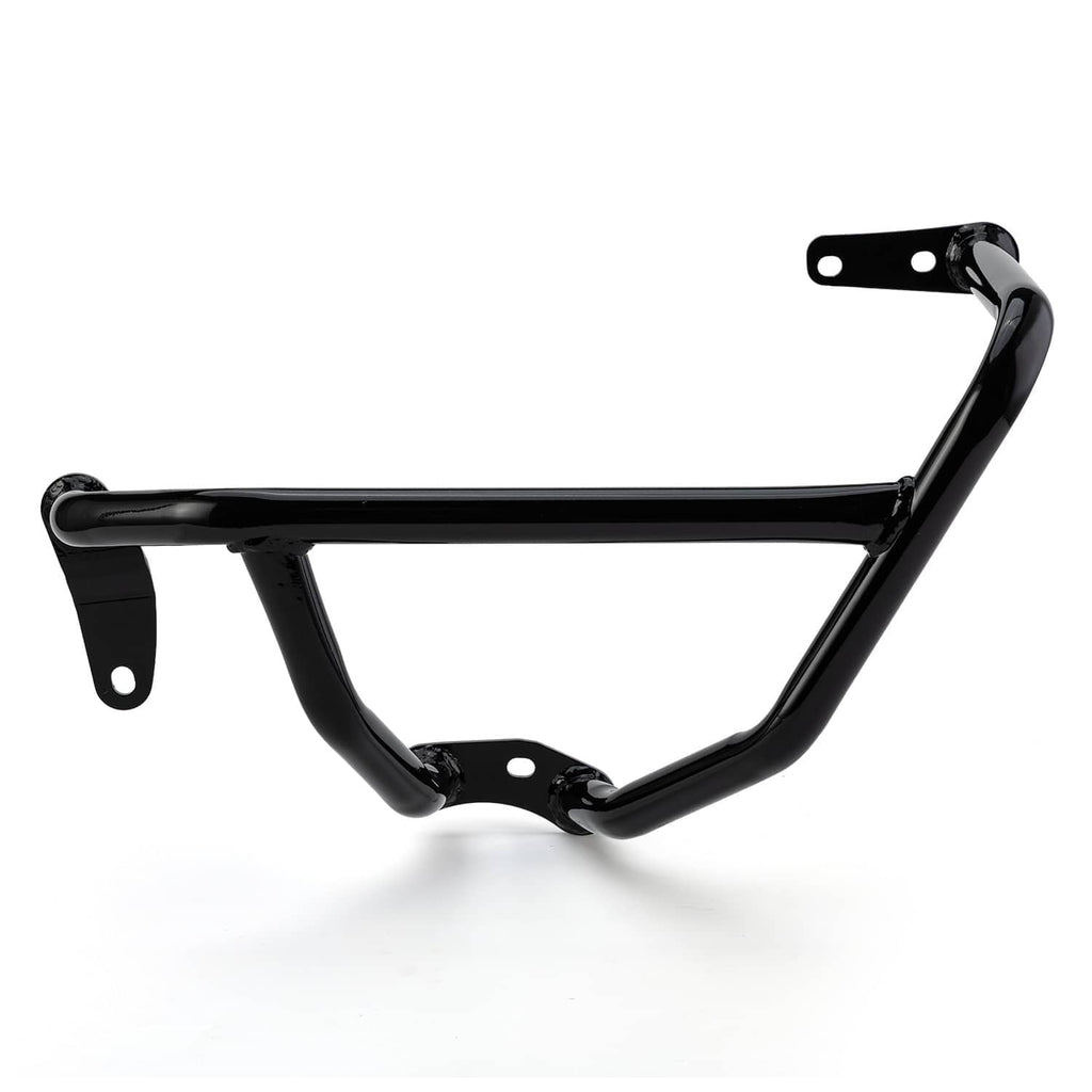 Black engine guard crash bar with top rail and side brackets for motorcycle
