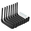 Set of 8 black U-shaped garage storage hooks with mounting plates and screw holes