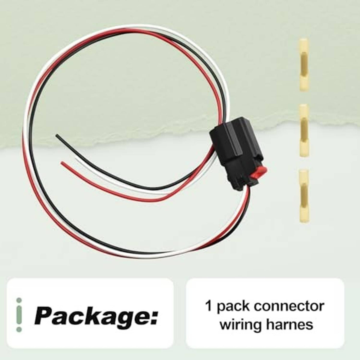3-pin wiring harness pigtail with black connector and three beige terminals