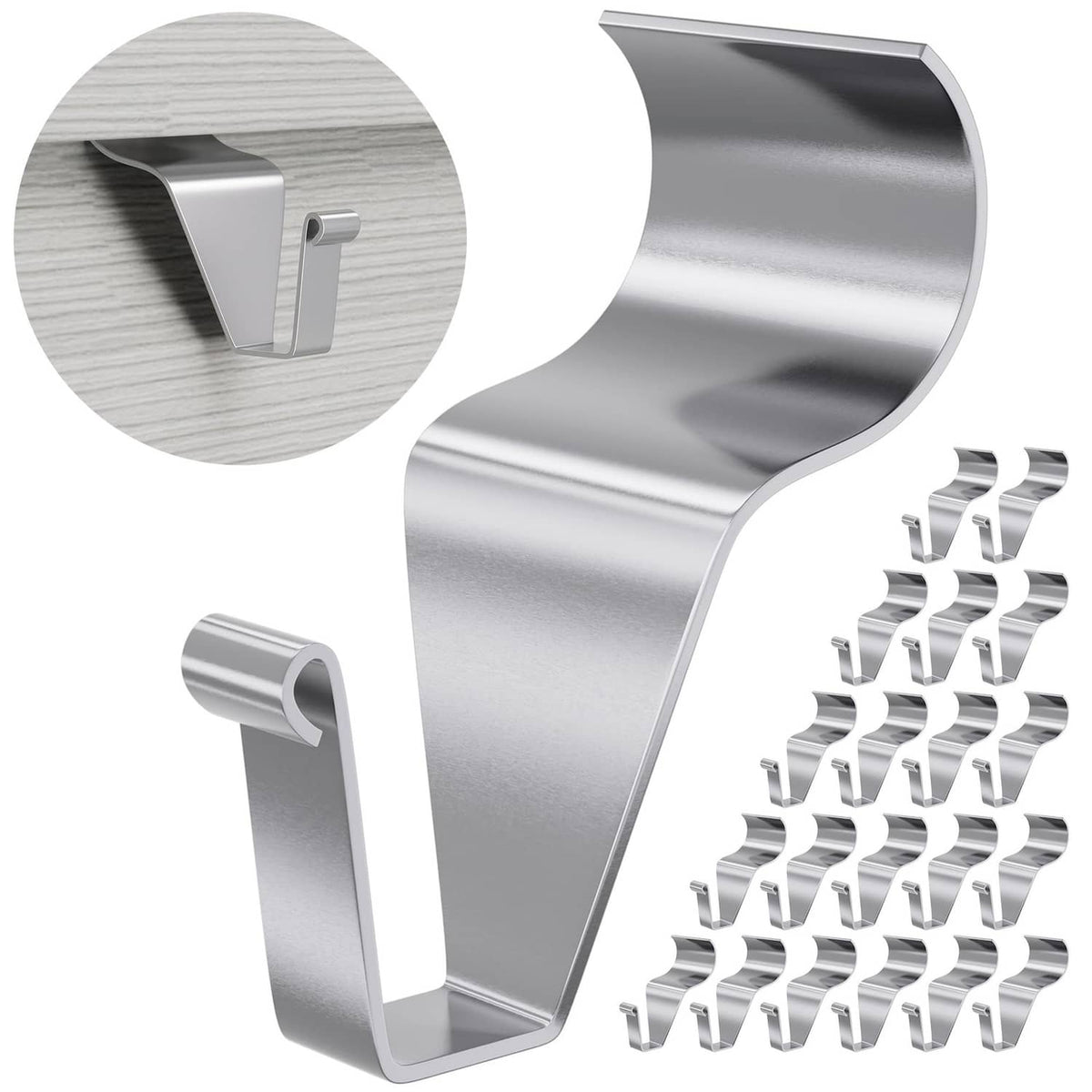 Heavy-duty vinyl siding hook clips, silver-gray metal, set of multiple hooks