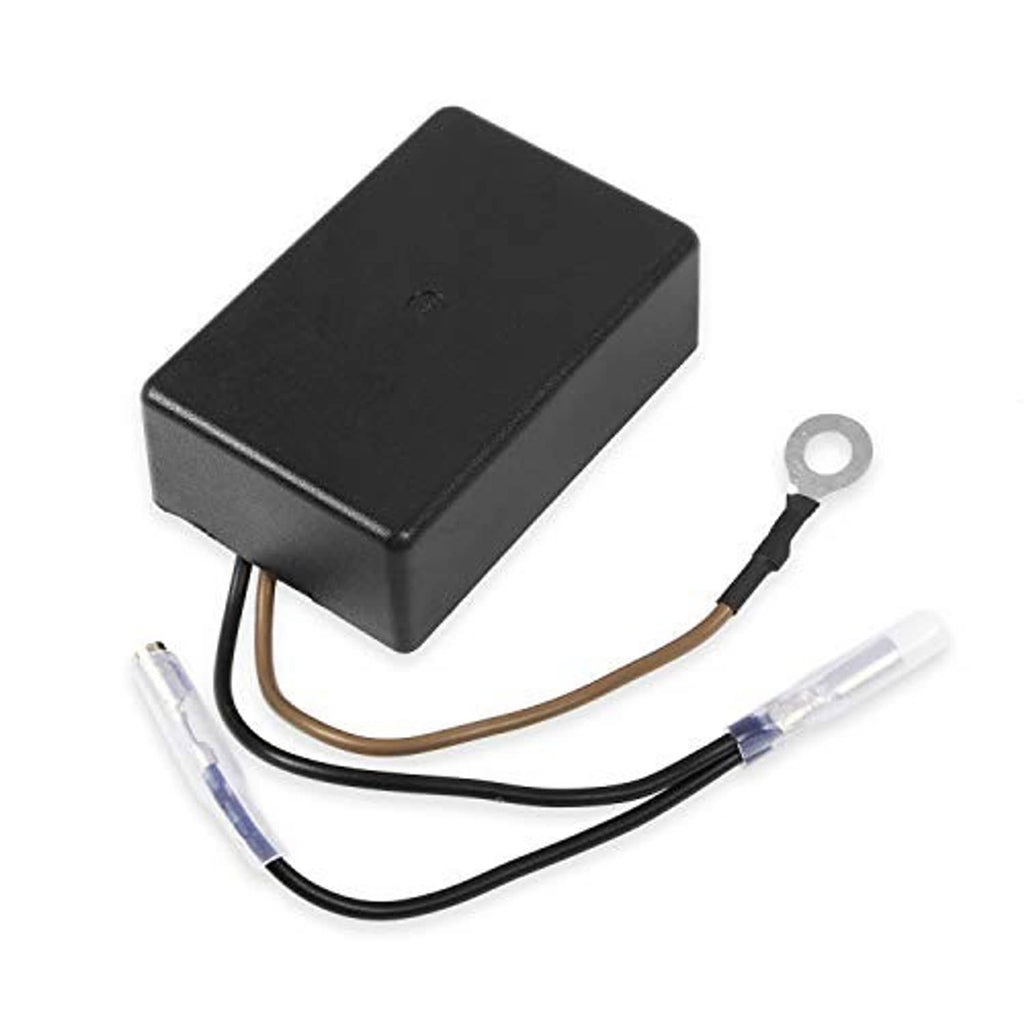Black electronic rev limiter module with wiring harness and ring terminal