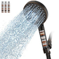 Oil rubbed bronze filtered handheld shower head with multiple spray jets, water streaming