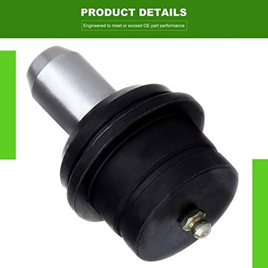 Front suspension ball joint with black boot and silver metal stud, close-up