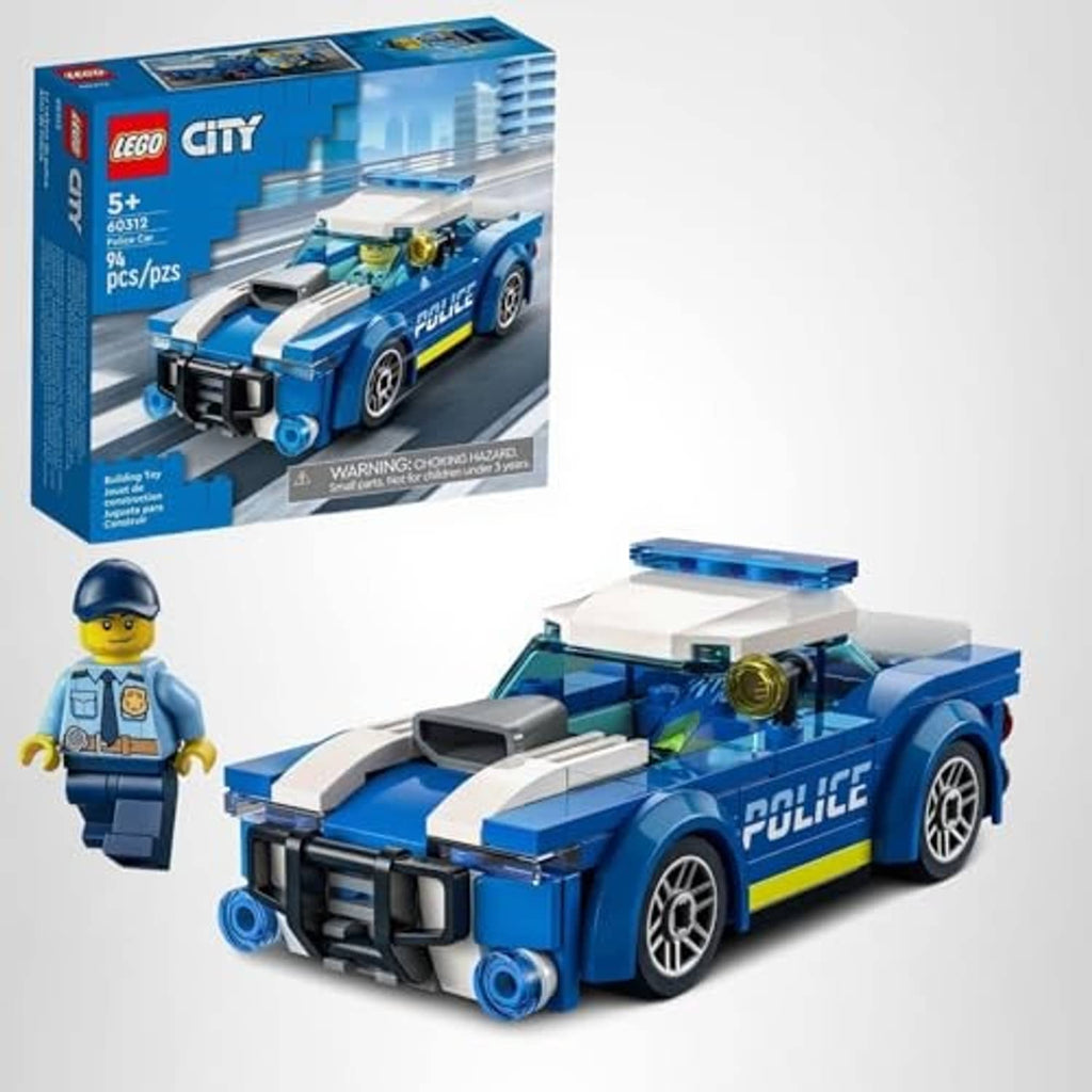 LEGO City police car toy set with blue police car and minifigure