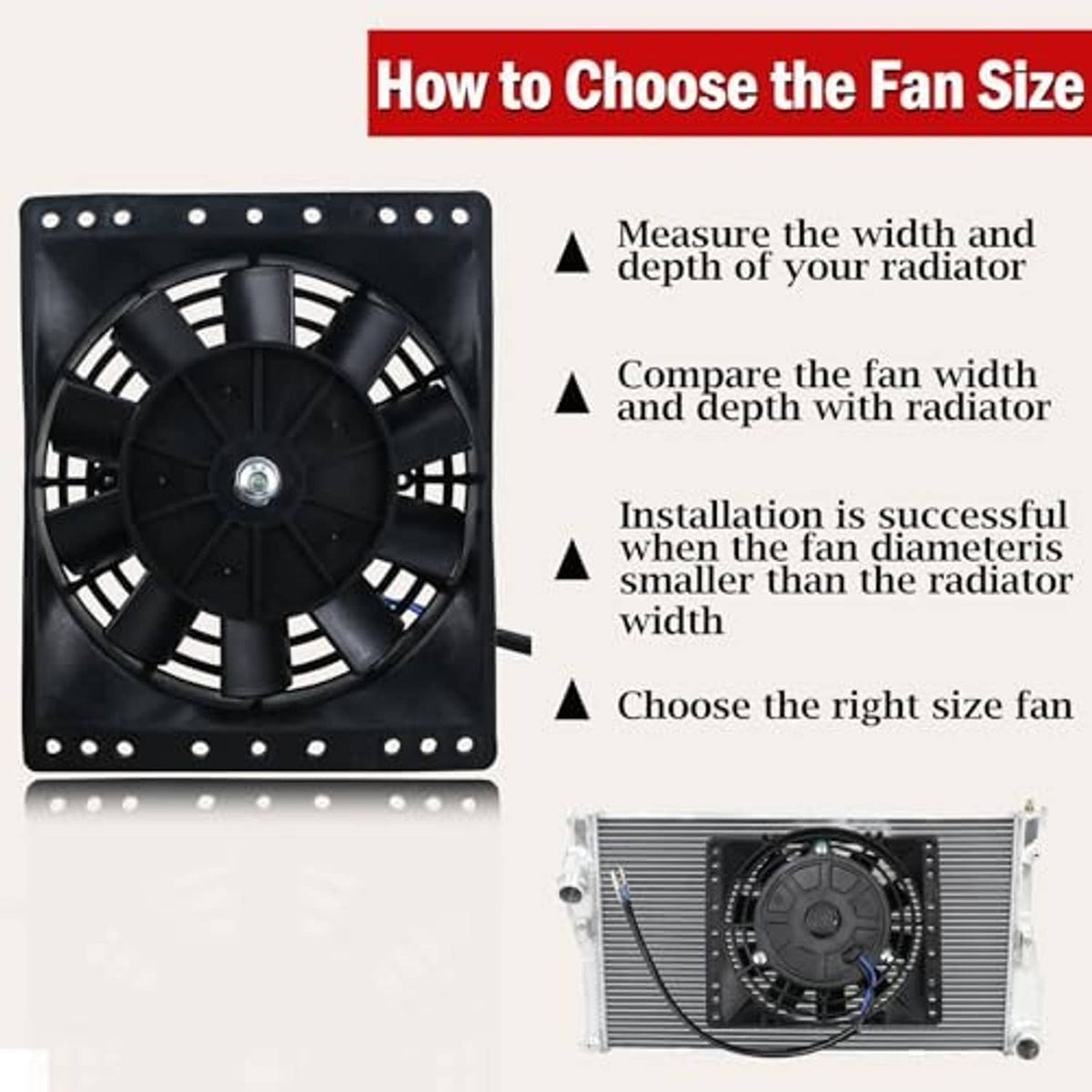 Black 6-inch radiator cooling fan on square mount with cable connection