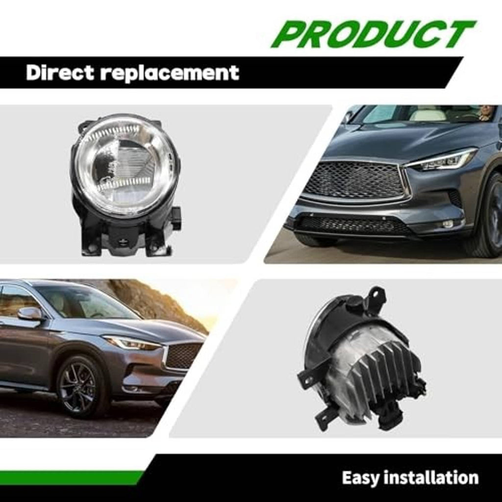 Round fog light assembly with clear lens and black housing for direct replacement