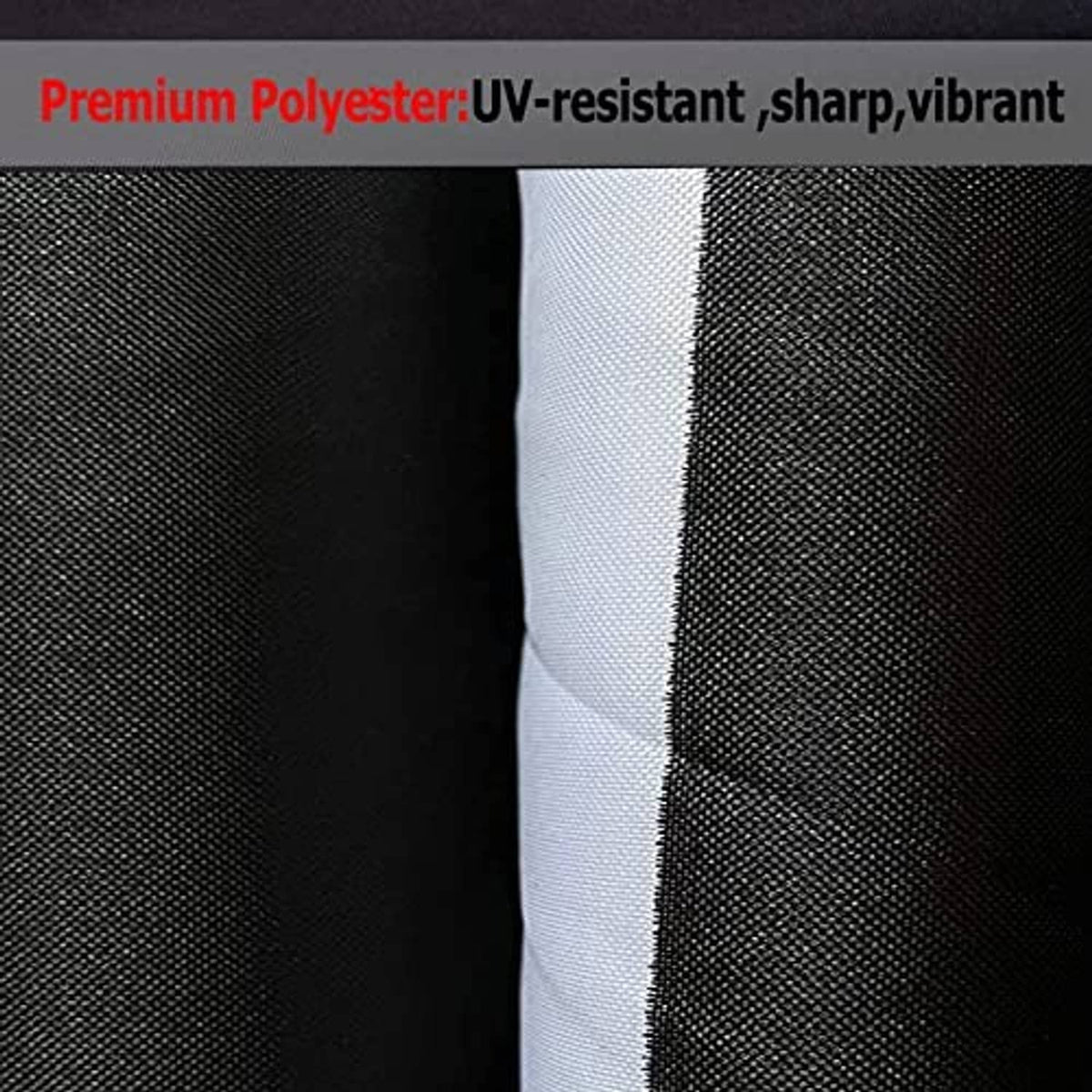 Black flag fabric close-up with visible weave and white edge seam