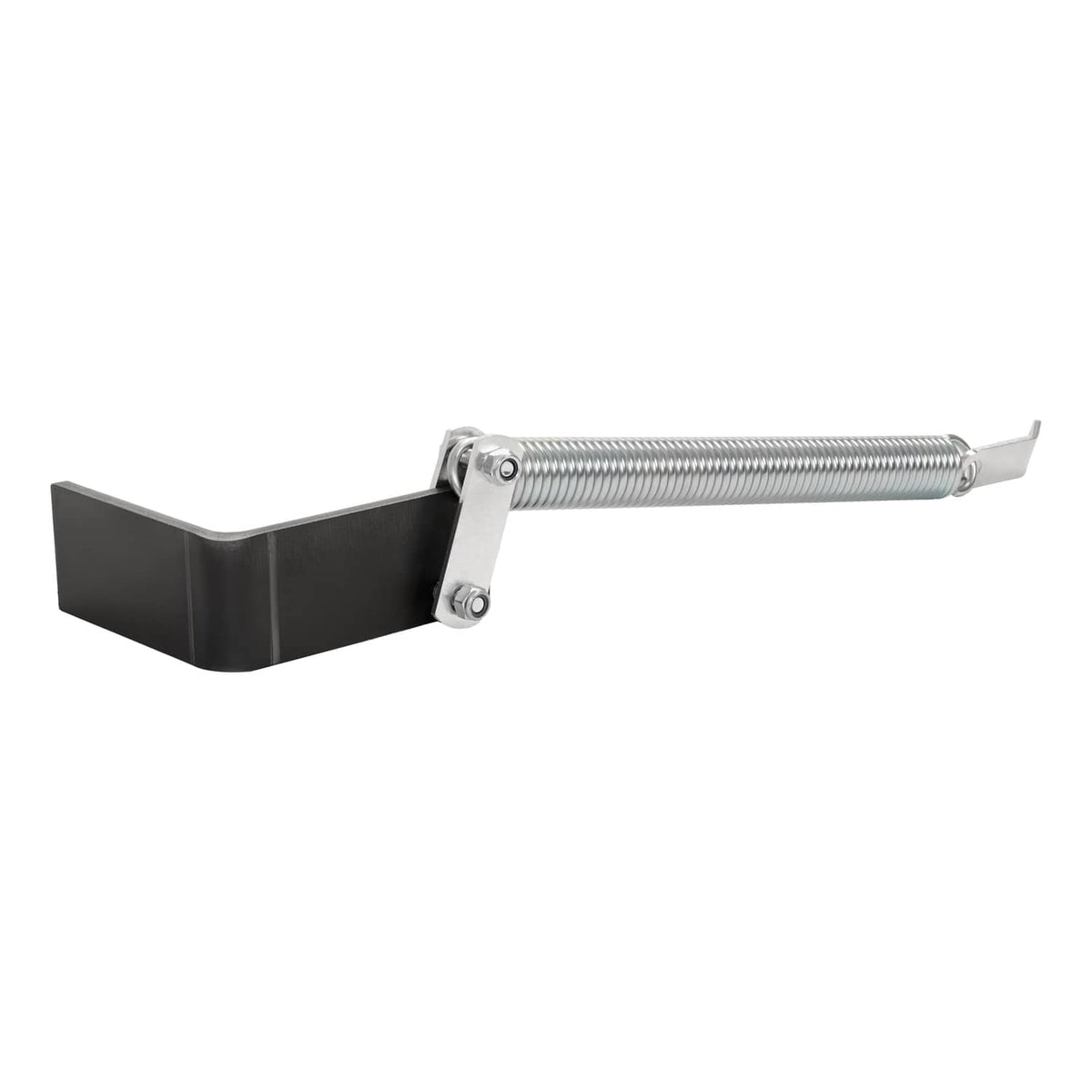Right tailgate spring lift assist with black bracket, metal plates, and silver spring