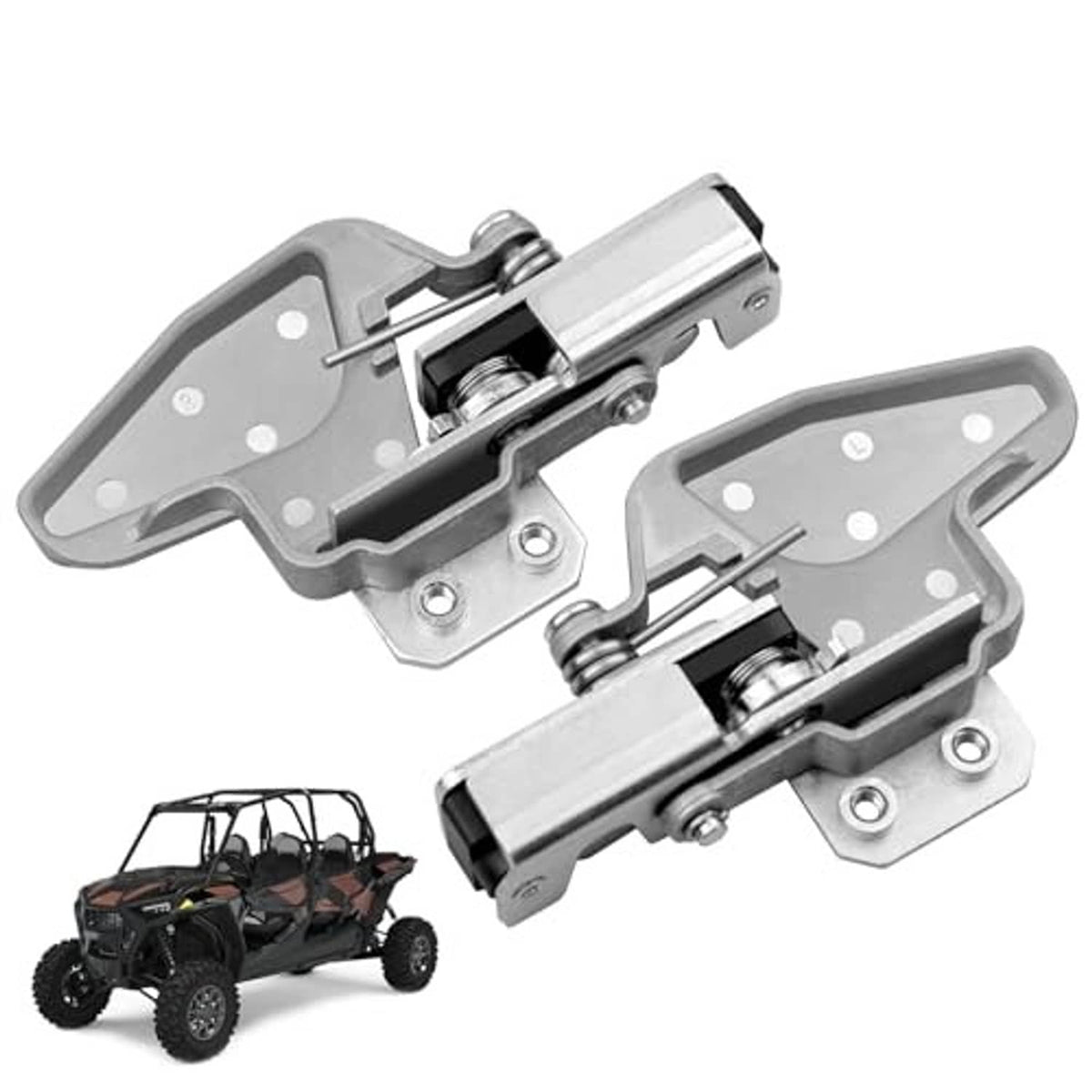 Gray left and right door lock latch assemblies with metal springs and brackets