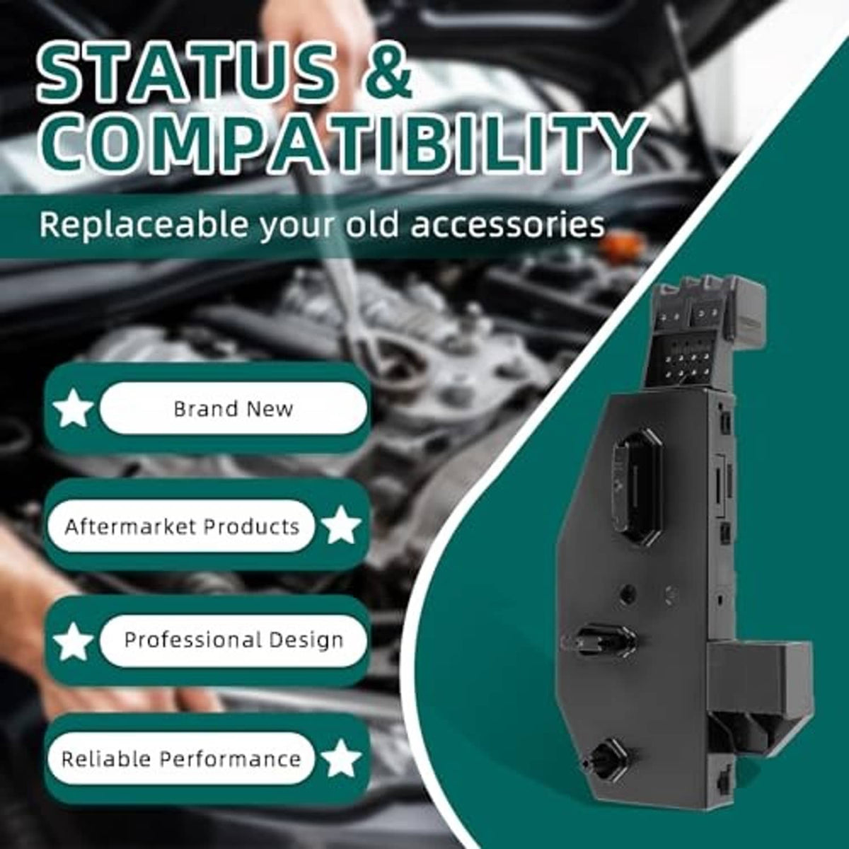 Black power seat control switch module with side connector plugs